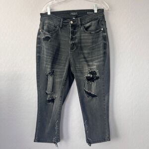 JUDY BLUE Los Angeles Skinny Fit Capri Jeans Distressed Black Size 16W